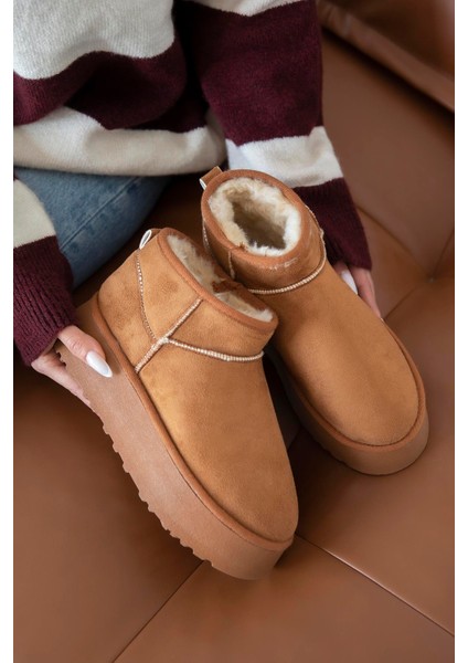 Novi Kadın Içi Tüylü Kalın Taban Süet Yarım Bot Taba fırsatları