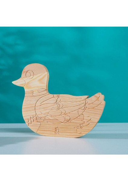 Ahşap Hayvanlar Serisi Puzzle, Boyama Hobi, Sevimli Ördek Figürü, Eğlenceli ve Doğal