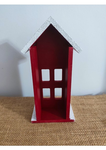 Elaca Ahşap Kırmızı Dekoratif Mini Ev – Kış Temalı, Kar Desenli, Yılbaşı Noel Süsü, , LED Mumla Aydınlatılan Masa ve Duvar Dekoru fiyatları