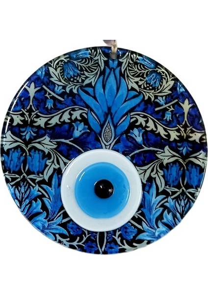 Turkuazın Zarafeti Nazar Boncuklu Füzyon Cam 16 Santimetre Çapında Elegant Duvar Süsü