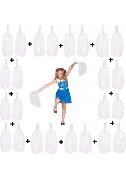 12 Çift Beyaz Gösteri Ponponu (24 Adet)