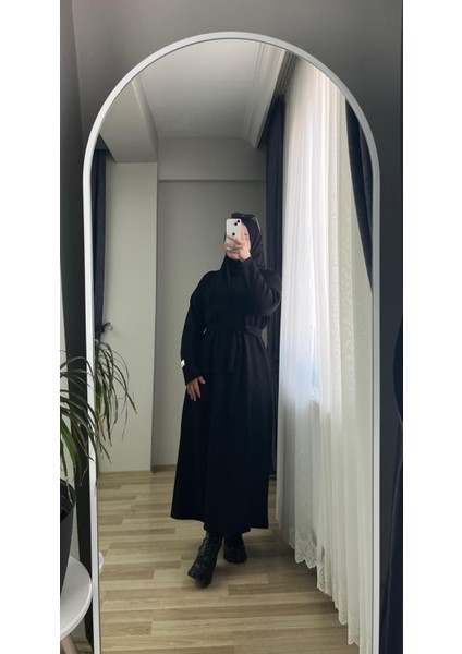 Kuşaklı Tesettür Siyah Elbise