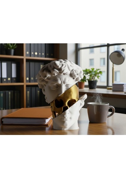 Dekoratif David Büstü Hediyelik Eşya 14 cm | Parlak Silk Detaylı Masa Üstü Biblo