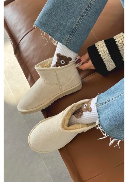 Asia Kadın Içi Tüylü Kalın Taban Süet Yarım Bot Bej modelleri