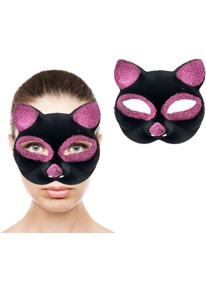 Siyah Renk Pembe Simli Kedi Maskesi fiyatları