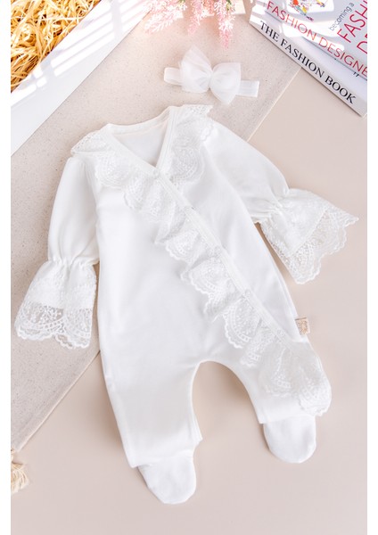 Güpürlü 100% Pamuk Kız Bebek Tulum