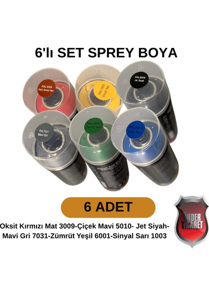 Akrilik Sprey Boya 400 ml 6 Adet – Metal, Plastik, Ahşap Cam ve Oto Yüzeylere Uygun Renkler fiyatları