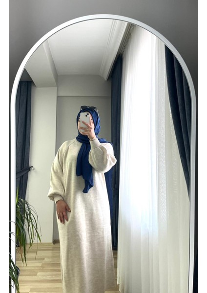 Triko Balon Kol Uzun Elbise Krem fiyatları