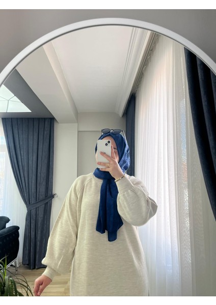 Triko Balon Kol Uzun Elbise Krem modelleri