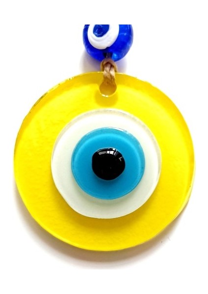 Nazar Boncuklu Sarı Renk Mini Duvar Süsü Dekoratif Hediyelik Cam Eşya