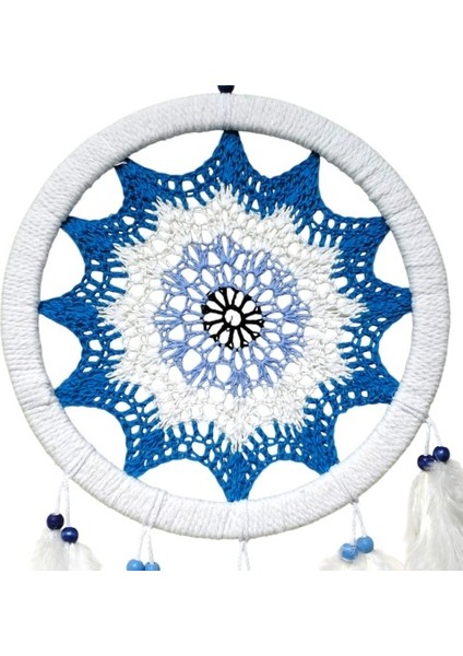 Petrol Mavisi Nazar Motifli Kuş Tüylü Duvar Süsü