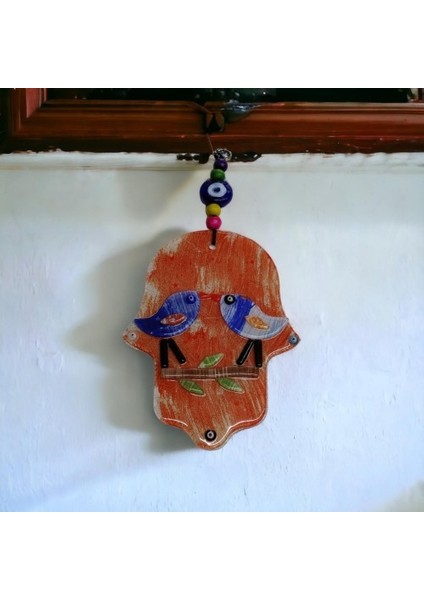 Turuncu Kuşlu Füzyon Cam Fatma Ana Eli Duvar Süsü Kapı Süsü fiyatları