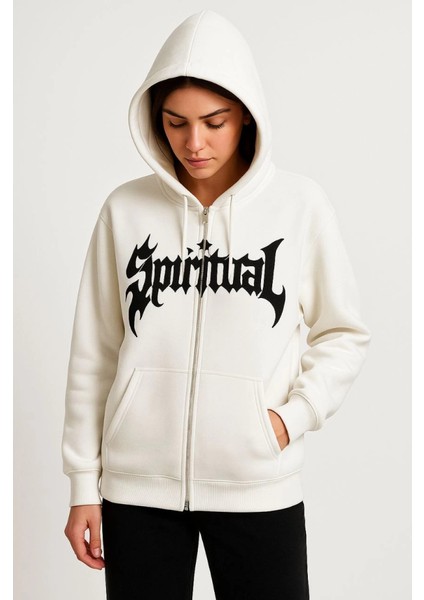 Oversize Kapüşonlu Sweatshirt Hoodie 3 Iplik Şardonlu Pamuklu Kumaş, Önü Baskılı, Fermuarl fiyatları