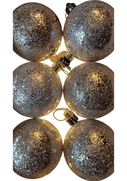 Yılbaşı Çam Ağacı Süsü Simli Cici Top Gümüş 6 cm 6'lı