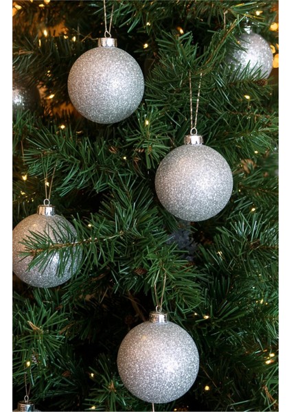 Yılbaşı Çam Ağacı Süsü Simli Cici Top Gümüş 6 cm 6'lı fiyatları