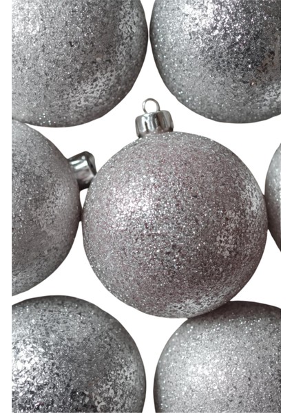 Yılbaşı Çam Ağacı Süsü Simli Cici Top Gümüş 6 cm 6'lı modelleri