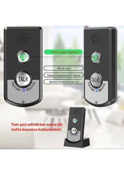 Diyafon Kapı Zili Interkom Audio Kablosuz Konuşmalı Uzun Menzilli Iki Yönlü Telsiz Zil