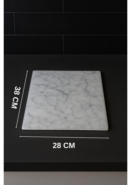 Cam Kesme Tahtası Büyük Boy 38X28 – Mermer Desen, Kaymaz Silikon Ayaklı fiyatları