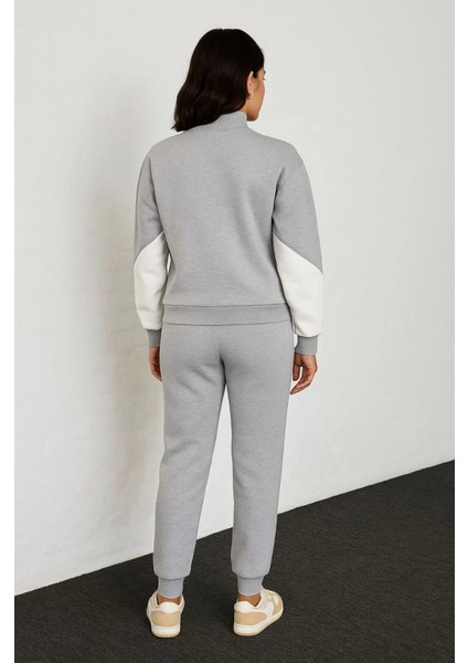 Premium Parçalı Eşofman Takım - Dik Yaka Fermuarlı Sweatshirt - Gri modelleri