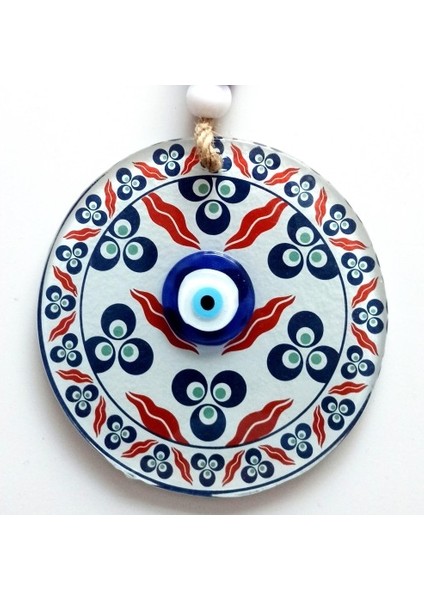 Üç Damla Desenli Nazar Boncuklu Füzyon Cam Duvar Süsü