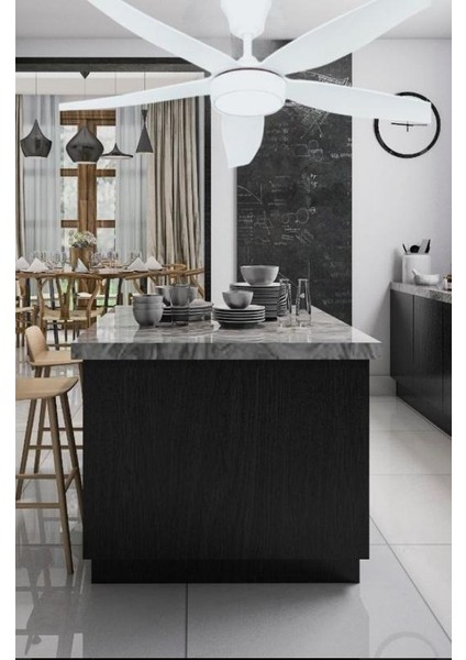 HS-9306 Rigel 85W 3 Kademeli Ledli Uzaktan Kumandalı Dekoratif 5 Pervaneli Tavan Vantilatörü Beyaz fırsatları