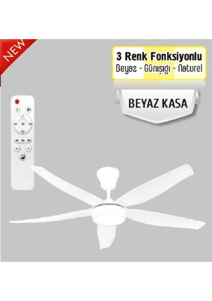 HS-9306 Rigel 85W 3 Kademeli Ledli Uzaktan Kumandalı Dekoratif 5 Pervaneli Tavan Vantilatörü Beyaz indirimleri
