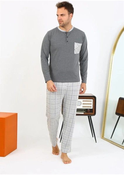 Erkek Uzun Kol Penye Antrasit Pijama Takımı
