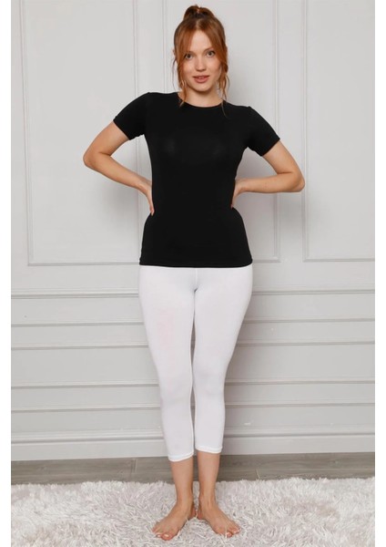 Penye Likralı Diz Altı Tayt Beyaz