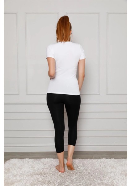 Penye Likralı Diz Altı Tayt Siyah modelleri