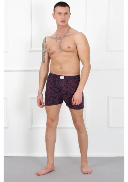 Erkek Penye Boxer Bordo - Lacivert