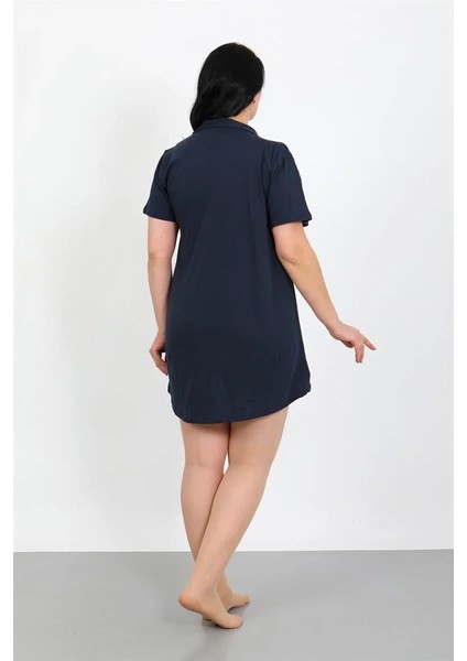 Büyük Beden Penye Düğmeli Lacivert Tunik Gecelik fırsatları