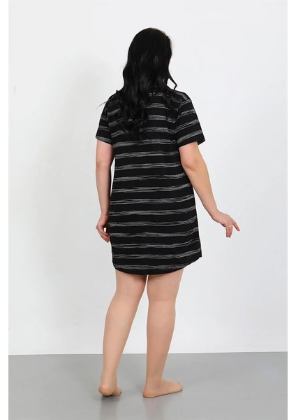 Büyük Beden Penye Düğmeli Siyah Tunik Gecelik fırsatları