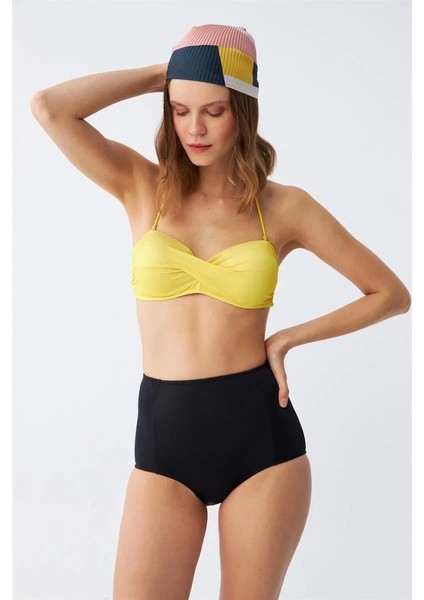 Kadın Straplez Sarı Yüksek Bel Bikini Takımı modelleri
