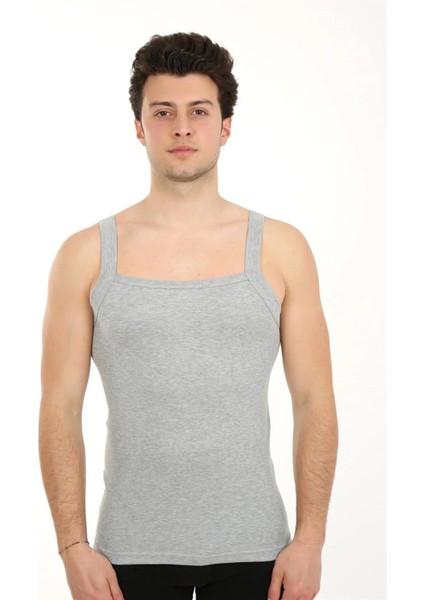 Erkek Kalın Askılı Likralı Atlet Gri