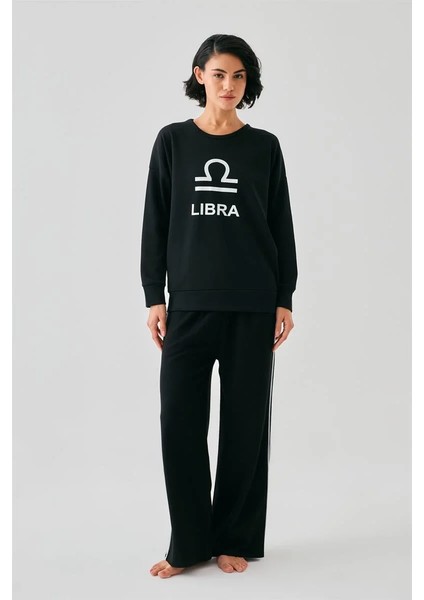 Kadın Siyah Terazi Burcu Oversize 2 Iplik Eşofman Ev Giyim Takımı fiyatları
