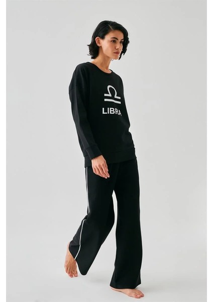 Kadın Siyah Terazi Burcu Oversize 2 Iplik Eşofman Ev Giyim Takımı modelleri