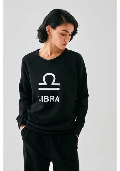 Kadın Siyah Terazi Burcu Oversize 2 Iplik Eşofman Ev Giyim Takımı indirimleri