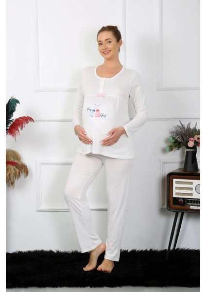 Kadın Uzun Kol Hamile Lohusa Pijama Takımı Ekru fiyatları