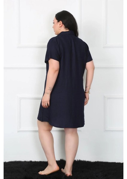 Büyük Beden Dokuma Düğmeli Lacivert Tunik Gecelik fırsatları