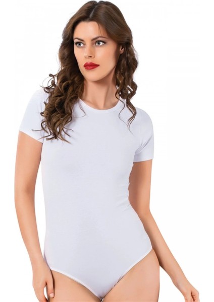Bayan Kısa Kol Çıtçıtlı Body Beyaz