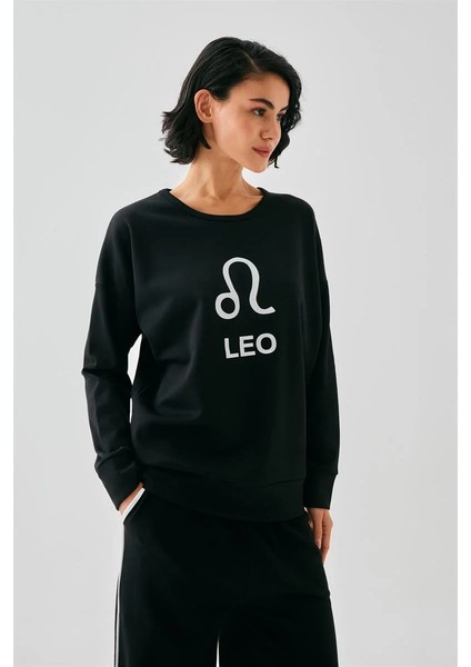 Kadın Siyah Aslan Burcu Oversize 2 Iplik Eşofman Ev Giyim Takımı modelleri