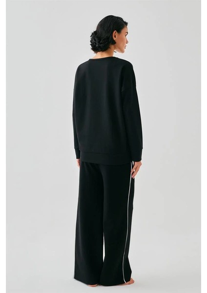 Kadın Siyah Aslan Burcu Oversize 2 Iplik Eşofman Ev Giyim Takımı indirimleri