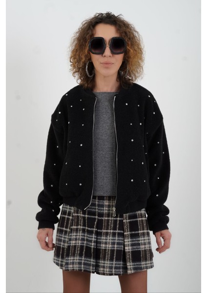 Siyah Taş Işlemeli Bomber Ceket indirimleri