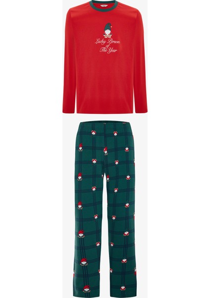 Erkek Dwarf Yeni Yıl Desenli Pamuklu Pijama Takımı