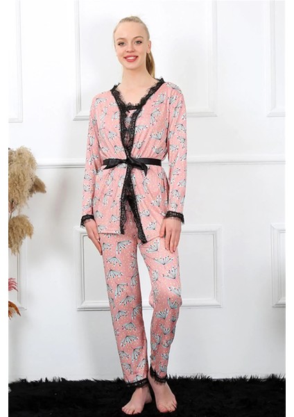 Kadın 3'lü Somon Sabahlık Pijama Takım fırsatları