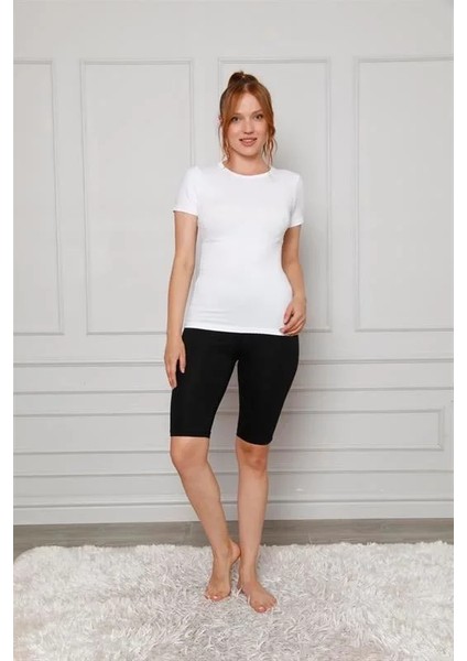 Penye Likralı Diz Üstü Tayt Siyah