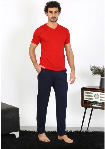 Erkek Penye Kırmızı 3'lü Pijama Takımı