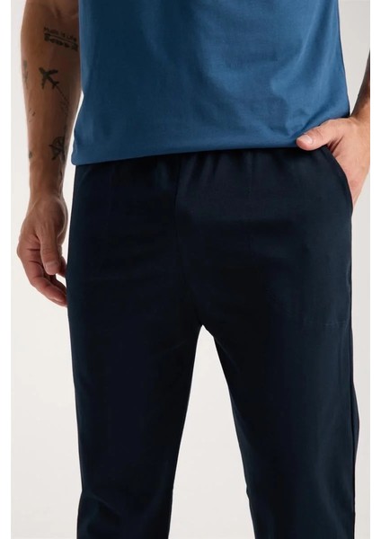 Erkek Indigo Düğmeli Yaka Kısa Kol Pijama Takımı indirimleri