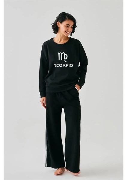 Kadın Siyah Akrep Burcu Oversize 2 Iplik Eşofman Ev Giyim Takımı fiyatları