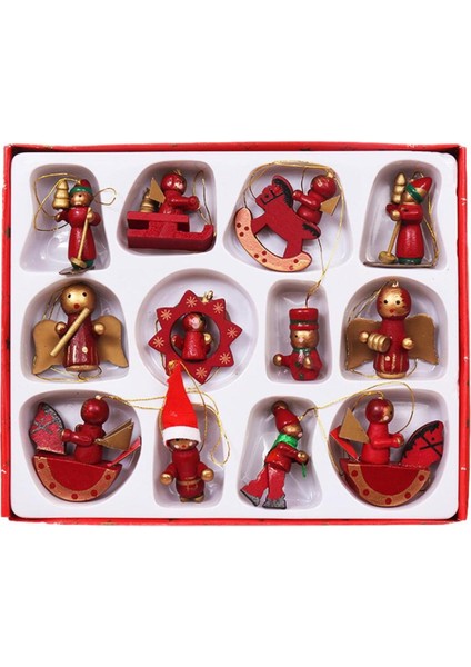 12 Parçalı Ahşap Noel Süsleri ve Minyatür Ağaç Dekorları Seti fiyatları